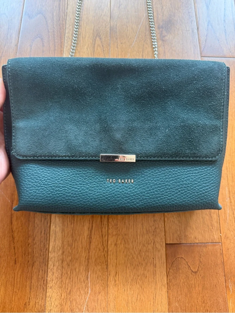 Ted Baker Lisa Forest Green Leather Suede Chain Crossbody Bag